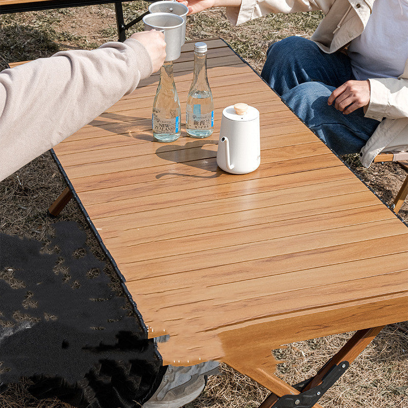 Portable Self-driving Camping Dinner Barbecue Table Wood Grain Table